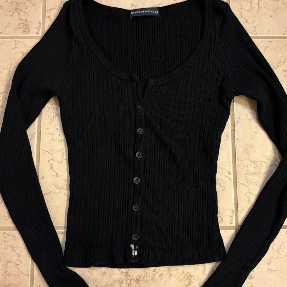 Brandy Melville Black Ribbed Long Sleeve Top